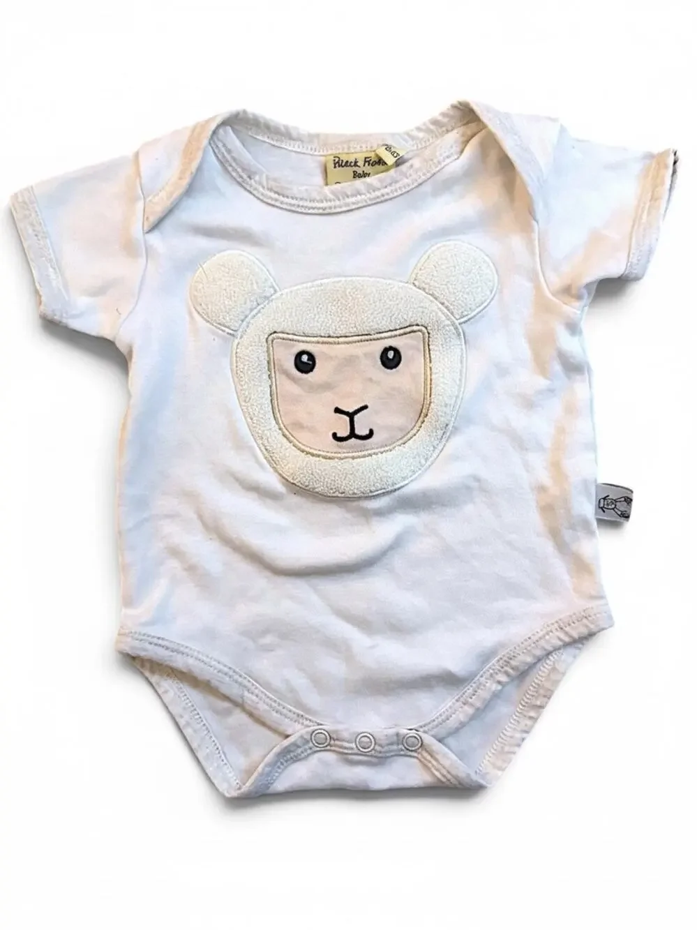 Patrick Francis Baby Organic Cotton Lamb Sheep Bodysuit White 6-12 Months